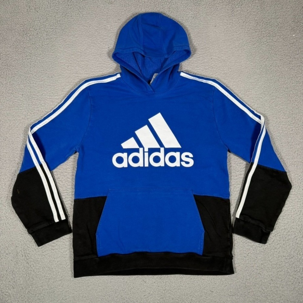 Adidas Hoodie Youth XL Blue Pullover Outdoor Cotton Blend Casual Preppy Logo